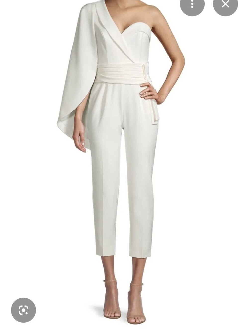 Lavish Alice White One-Shoulder Draped Jumpsuit